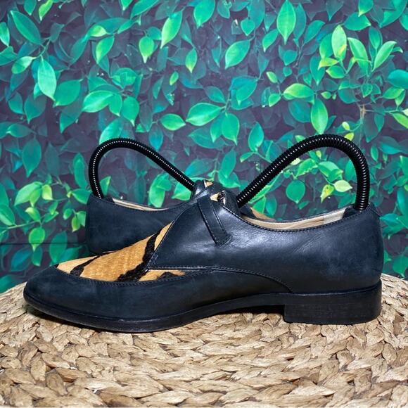 J crew black leather calf hair tiger animal print loafers women 7 - Picture 6 of 8